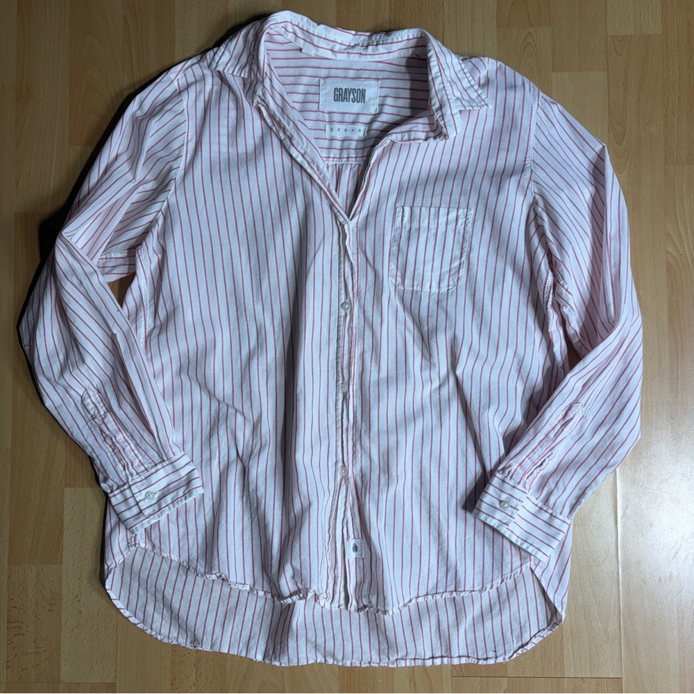 Grayson The Hero White &‎ Red Narrow-Striped Button Down Cotton Large